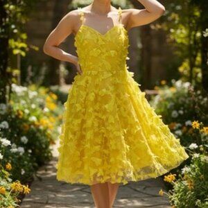 Yellow Floral Appliqué A-Line Sundress